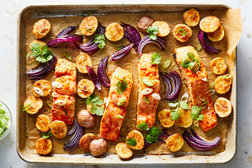 Image for Sheet-Pan Harissa Salmon With Potatoes and Citrus