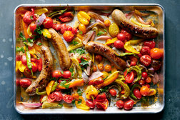 Image for Sheet-Pan Sausage With Peppers and Tomatoes