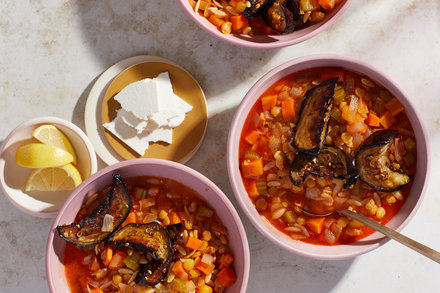 Image for Lentil and Orzo Stew With Roasted Eggplant