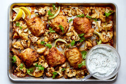 Image for Roasted Chicken Thighs With Cauliflower and Herby Yogurt