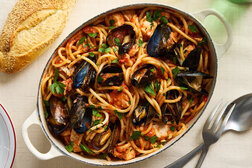 Image for Mussels and Cod Bucatini With Spicy Tomato Sauce