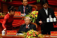 Nguyen Phu Trong, center, at the Vietnam Communist Party’s 11th National Congress in Hanoi, in 2011, at which he was voted to be the party’s new general secretary.