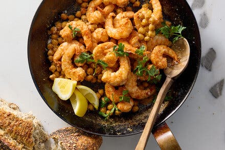 Garlic Shrimp With Crisped Chickpeas 