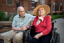 Marlene Nathanson, right, with her husband, was abruptly refused a request to cover further treatment from her Medicare Advantage plan as she recovered from a stroke. “She has to leave our facility by Friday,” a therapist told her.