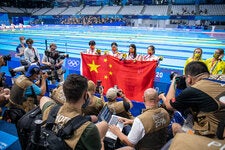 Chinese swimmers celebrating their gold medal in the women’s 4x200-meter freestyle relay at the Tokyo Olympics in July 2021.