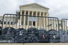 Representations of victims of the opioid crisis during a demonstration against the Purdue Pharma bankruptcy deal outside the Supreme Court last year.