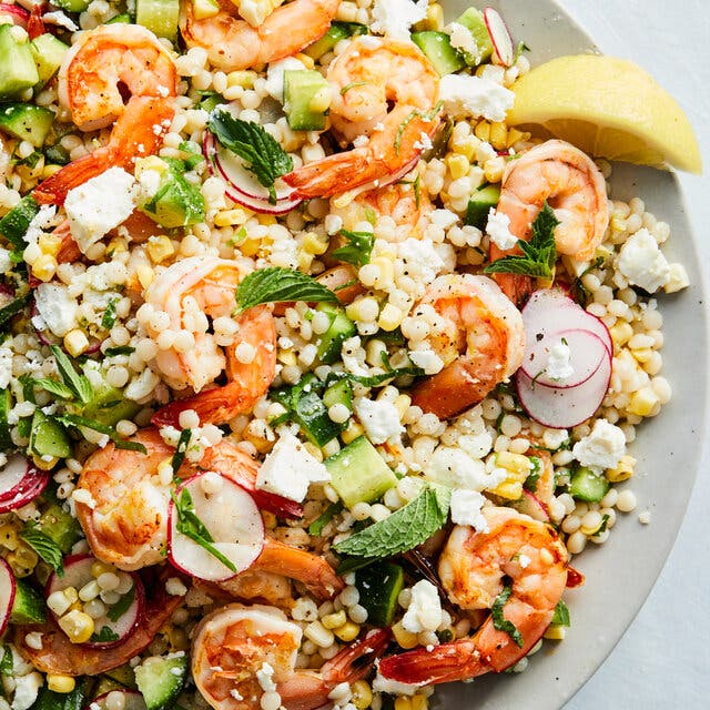 Pearl Couscous Salad With Shrimp and Feta