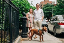 Samantha and Chris Shoemaker with their dog, Doug, on the East Side of Manhattan, where they recently bought a two-bedroom apartment.