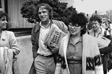 Dylcia Pagan, foreground, with her lawyer, William Kunstler, in New York City in 1979. She was one of 10 members of a domestic terror group who were convicted on arms and conspiracy charges in 1981. 