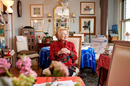 Ruth Westheimer at her home in New York City in 2023. Her radio show, on which she discussed sex and relationships, made her a national media celebrity and a one-woman business conglomerate.