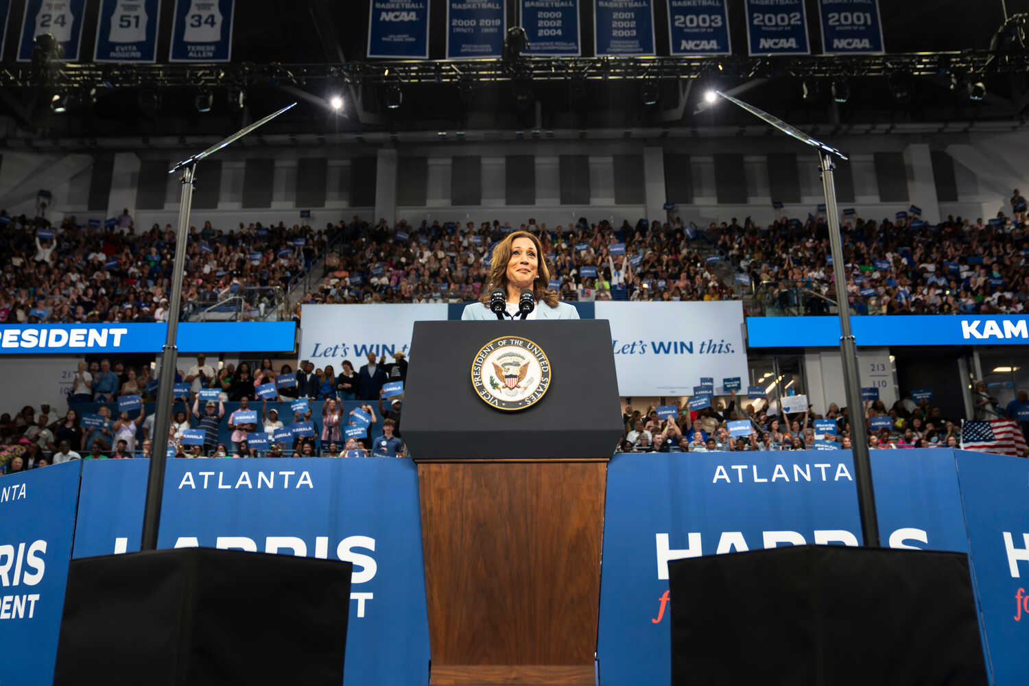 Vice President Kamala Harris at a campaign rally in Atlanta on Tuesday.