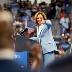 Vice President Kamala Harris rallied on Tuesday night before a large, energetic crowd in Atlanta. “The momentum in this race is shifting,” she said.