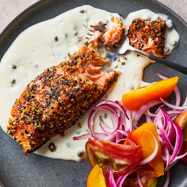 Everything Salmon With Creamy Caper Sauce