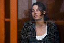 Ksenia Karelina in court in Yekaterinburg, Russia, in June. She was tried on treason charges related to money she gave to a New York-based nonprofit group that aids Ukraine.