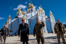 President Biden in Ukraine with President Volodymyr Zelensky last year. Mr. Biden has poured money and weapons into Ukraine since Russia’s invasion, saying that “America stands up to bullies.”