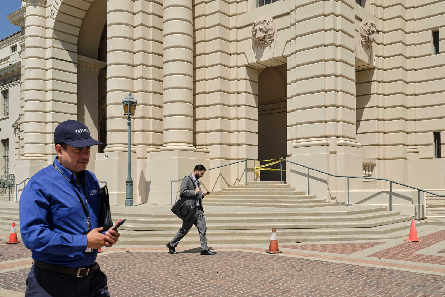 A water pipe burst at Pasadena City Hall during Monday’s quake.