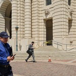 A water pipe burst at Pasadena City Hall during Monday’s quake.