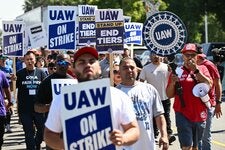 Members of the United Automobile Workers demonstrating in 2023.