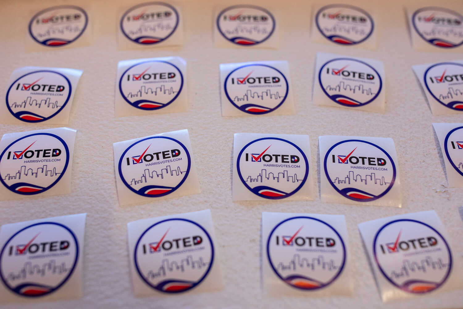 Stickers at a polling place in Houston on Election Day in 2020.