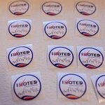 Stickers at a polling place in Houston on Election Day in 2020.