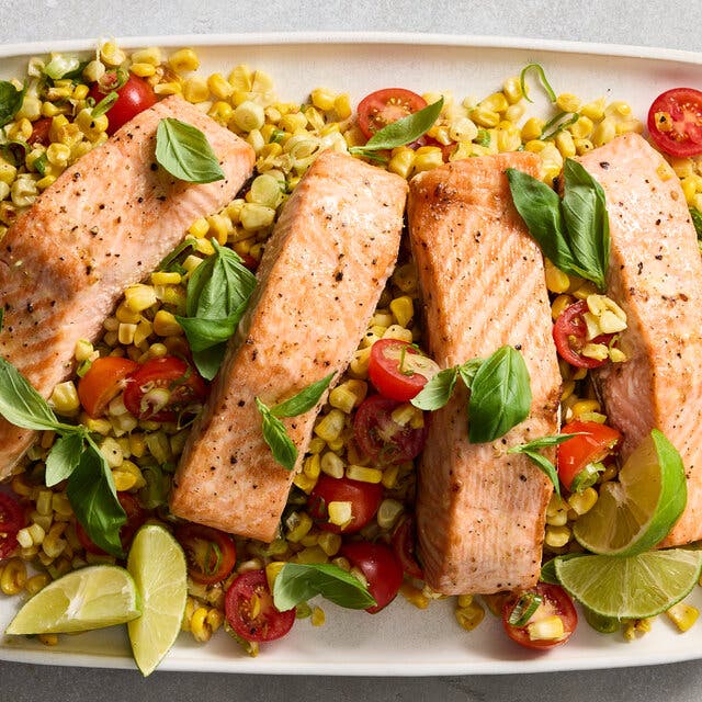 Oven-Seared Salmon With Corn and Tomatoes