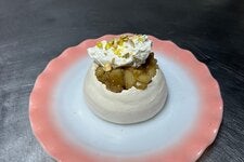 The Comice pear-and-tonka bean Pavlova at La Cantine in Brooklyn.