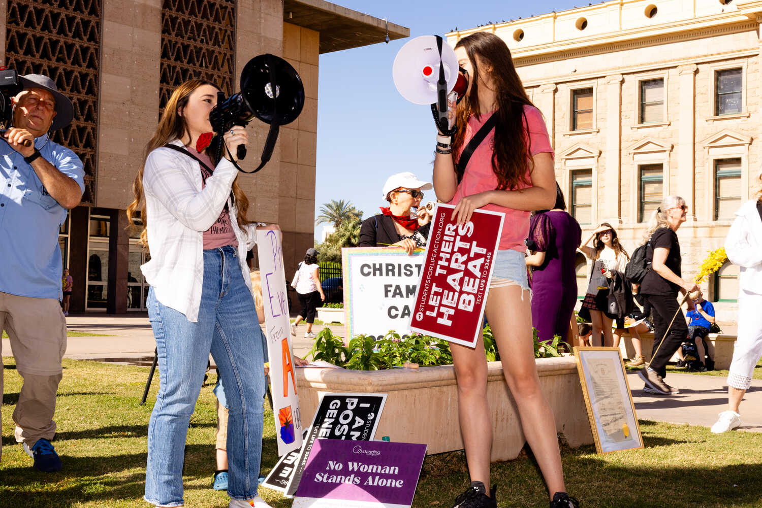 Anti-abortion protesters gathered in front of the Statehouse in Phoenix in April. 