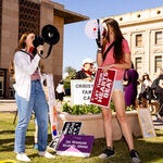 Anti-abortion protesters gathered in front of the Statehouse in Phoenix in April. 