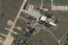 A satellite photograph showing a damaged hangar at the Borisoglebsk air base in Russia after an attack by Ukrainian drones on Wednesday.