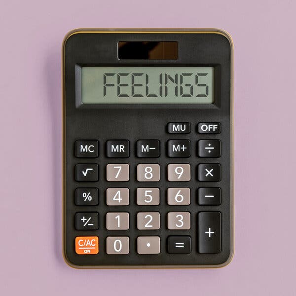 an illustration of a calculator showing the word “feelings” in the window