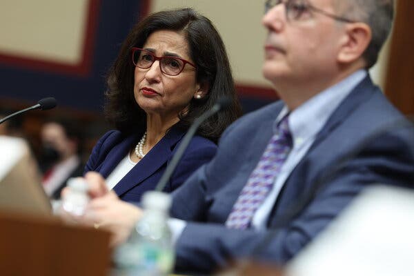 Nemat Shafik, with a concerned expression on her face, testifying during a U.S. House of Representatives committee hearing.