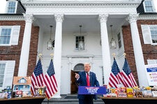 Former President Donald J. Trump used groceries as props at an event at his Bedminster Golf Club. 