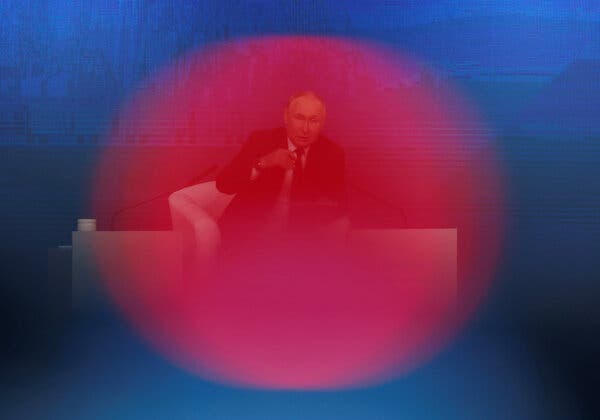 Vladimir Putin seen through a red circle.