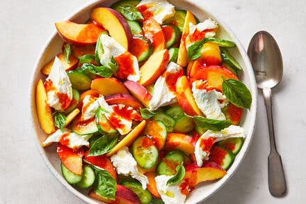 Peach, Cucumber and Mozzarella Salad With Gochujang Vinaigrette 