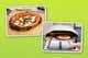 Two images with a border, one of a pizza on a wooden cutting board and one of a pizza coming out of the Ooni Koda 16 Gas Powered Pizza Oven.